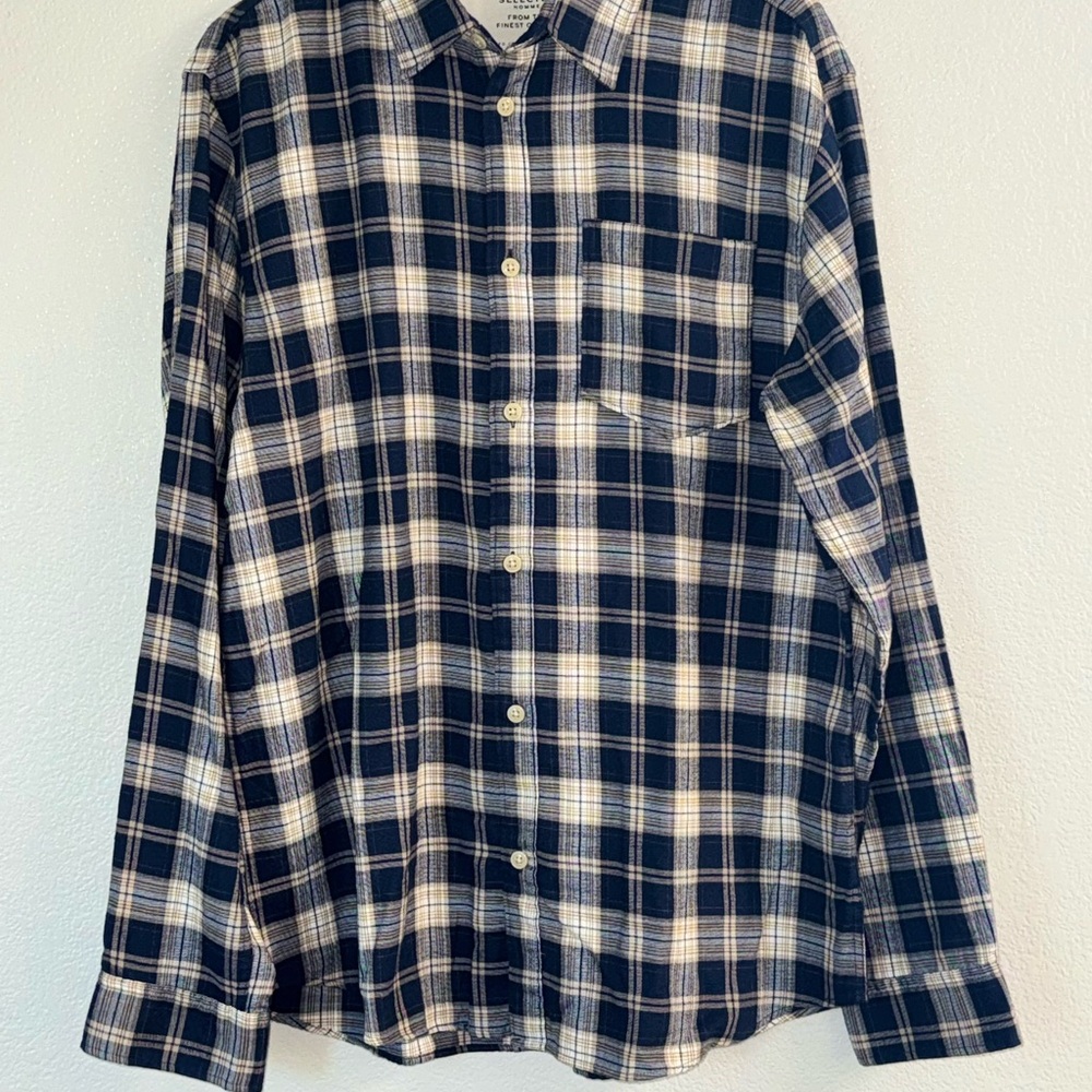 Topman Blue and Cream Plaid Button Down Shirt